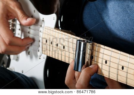 Electric Guitar Player Performing Song