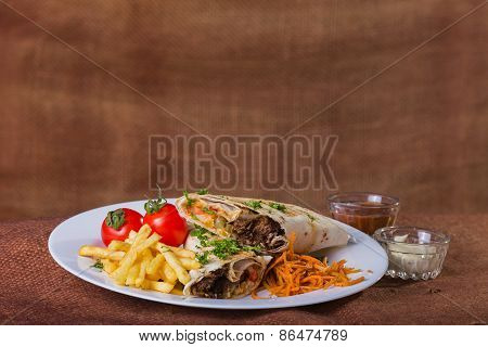 Eastern food. Arab food. Shawarma.