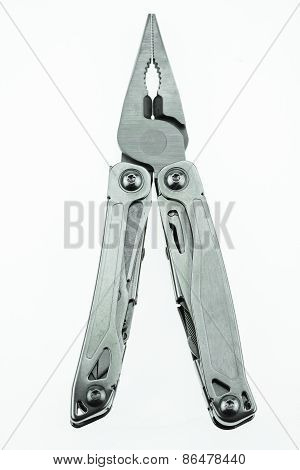Pocket knife or Steel multi-function tools isolated on white background. Hand tools in industry jobs