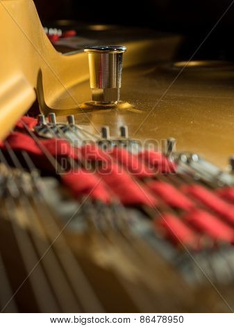 interior of a concert grand piano - shallow depth of field