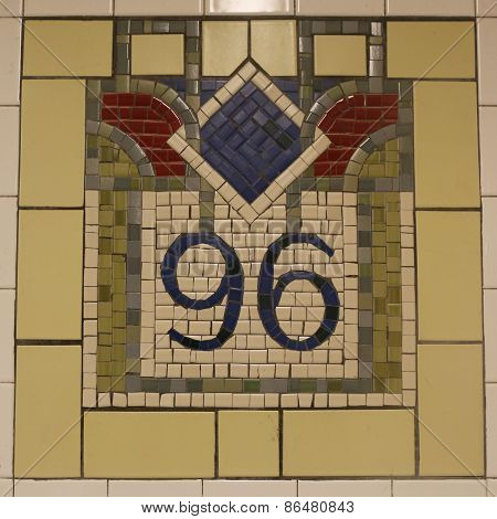 Mosaic sign at The 96th Street Subway Station in Manhattan
