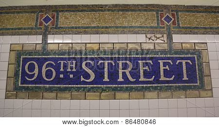 Mosaic sign at The 96th Street Subway Station in Manhattan