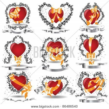 heart with ribbons  and pattern icon