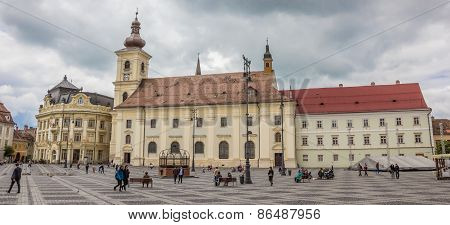 Panorama Of Piata Mare Central Square In Historical Sibiu