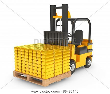 Forklift Truck Moves Golden Bars