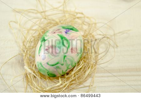 Hand Painted Easter Egg And Straw Nest
