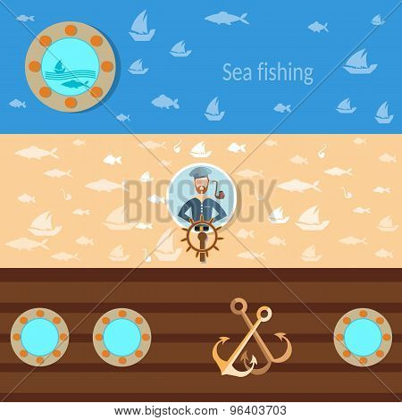 Sea Cruise, Old Sailor, Sea Wolf, Fishing, Captain, Vector Banners