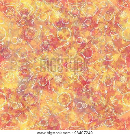 Kitchenware for cooking set colorfull seamless pattern