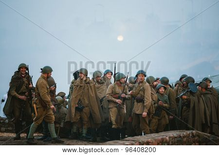 Unidentified reenactors dressed as Soviet soldiers during events