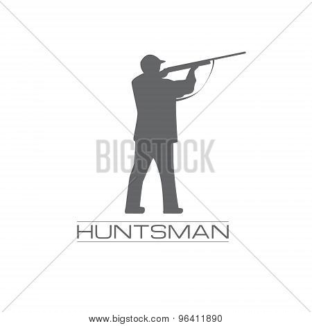 Illustration of a hunstman aiming with the rifle, logo concept for hunstman shop, weapon,amunition.