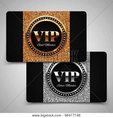 Gold And Silver Vip Premium Member Cards With Glitter, Gift, Voucher, Certificate, Vector Illustrati