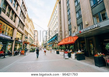 View of Kluuvikatu street in HELSINKI, FINLAND. Parked Bicycles