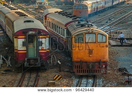 Old Diesel Locomotives and Trains in Bangkok Thailand
