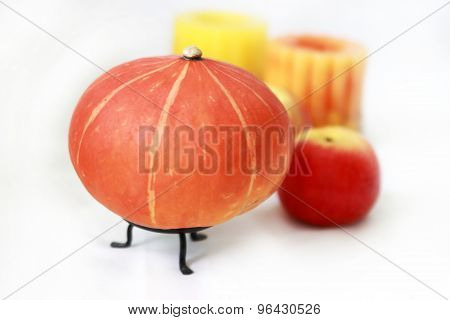 pumpkin, apple, candle