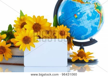 Globe With Books And Flowers