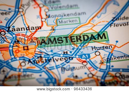 Amsterdam City On A Road Map