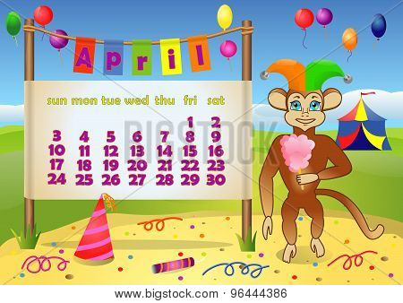 Calendar 2016 year with Monkey. April