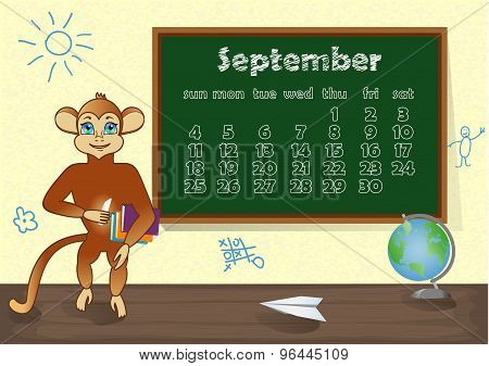 Calendar 2016 year with Monkey. September