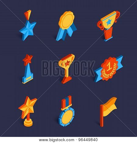 Set of flat isometric trophy icons.