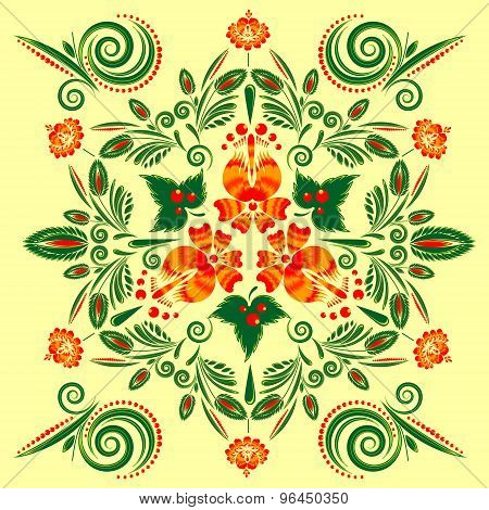 seamless pattern with floral ornament with elements of berries and leaves