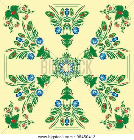 seamless pattern with floral ornament with elements of berries and leaves