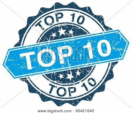 Top 10 Blue Round Grunge Stamp On White