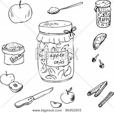 Doodle set for apple jam