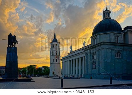 Vilnius cathedral square at evening, Lithuania