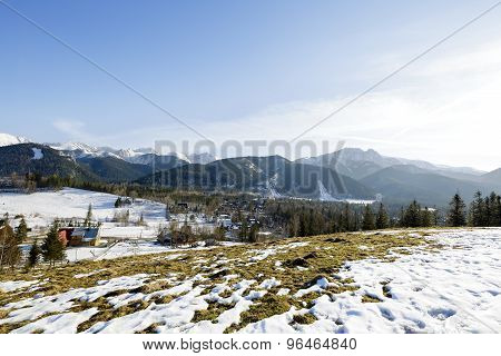 Tatra Mountains Seen Far From City Of Zakopane