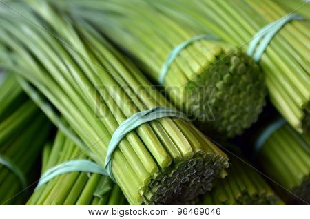 Asia Lemongrass bunch in Chinatown market. Food background texture.