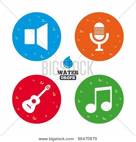 Musical elements icon. Microphone, Sound speaker