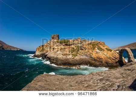 Ancient Bridge To Small Island Near The Town Of Andros, Andros, Greece