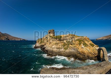 Ancient Bridge To Small Island Near The Town Of Andros, Andros, Greece