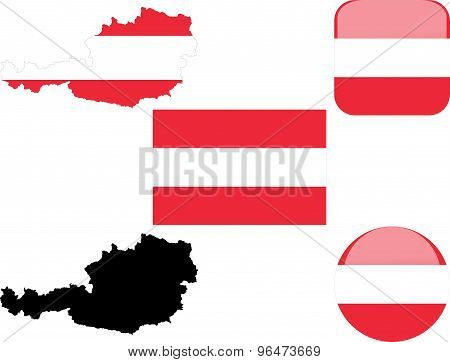 flag, buttons and map of austria