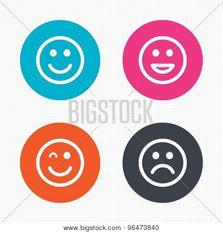 Smile icons. Happy, sad and wink faces.