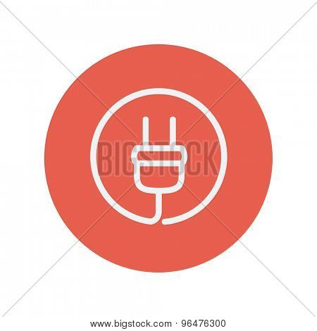 Electrical plug thin line icon for web and mobile minimalistic flat design. Vector white icon inside the red circle.