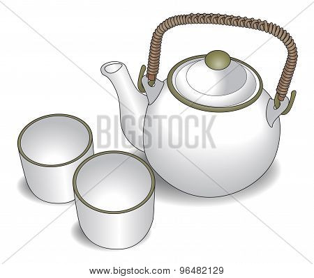 Teapot and tea cups