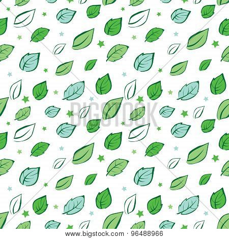 Vector Green Leaves Diagonal Seamless Pattern