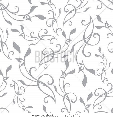 Vector Swirly Branches Gray Vintage Seamless Pattern