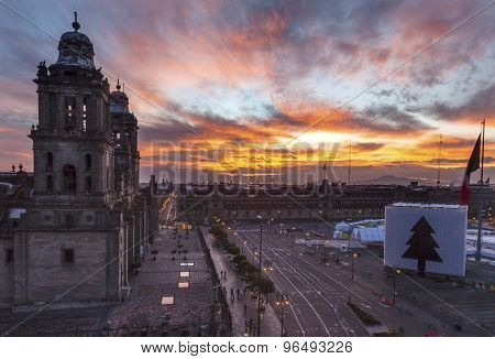 Metropolitan Cathedral Zocalo Mexico City Mexico Sunrise