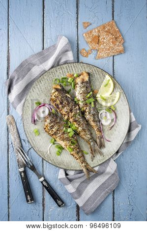 Barbecue Anchovy on Plate
