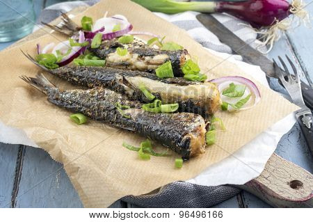 Barbecue Anchovy on Plate