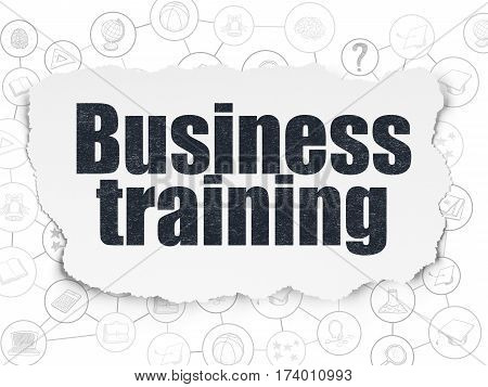 Education concept: Painted black text Business Training on Torn Paper background with Scheme Of Hand Drawn Education Icons