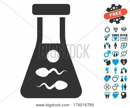 Sperm Retort pictograph with bonus decoration graphic icons. Vector illustration style is flat iconic blue and gray symbols on white background.