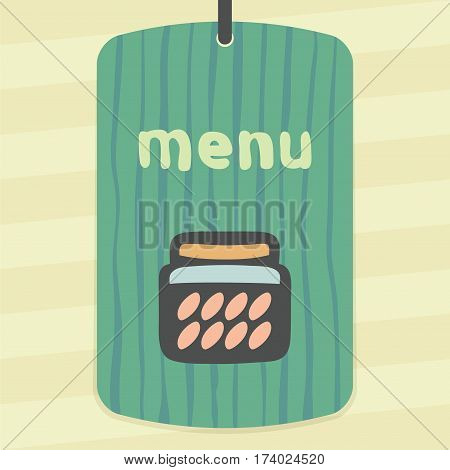 Vector outline glass pot with jam, preserve, confiture, marmalade, conserve icon on hand drawn striped label. Elements for mobile concepts and apps. Modern infographic logo and pictogram.