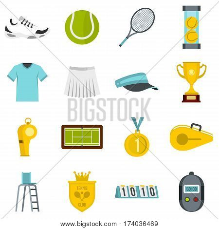 Tennis set icons in flat style isolated on white background