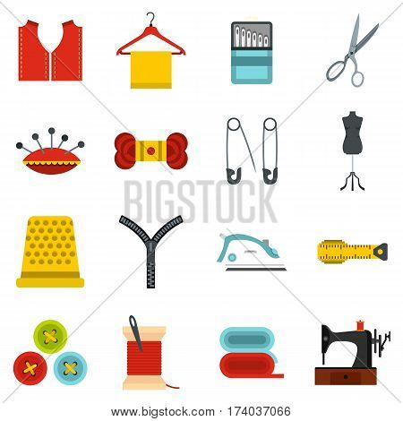 Sewing set icons in flat style isolated on white background