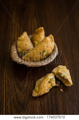 Gujia- an Indian authentic sweet is made on the occasion of Holi, festival of colors.