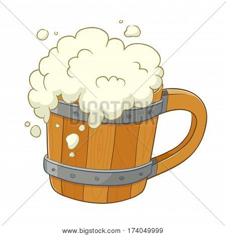 Vector stock of traditional wooden beer mug with overflown foam