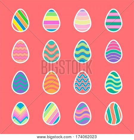 easter eggs with white border icons set,vector Illustration EPS10